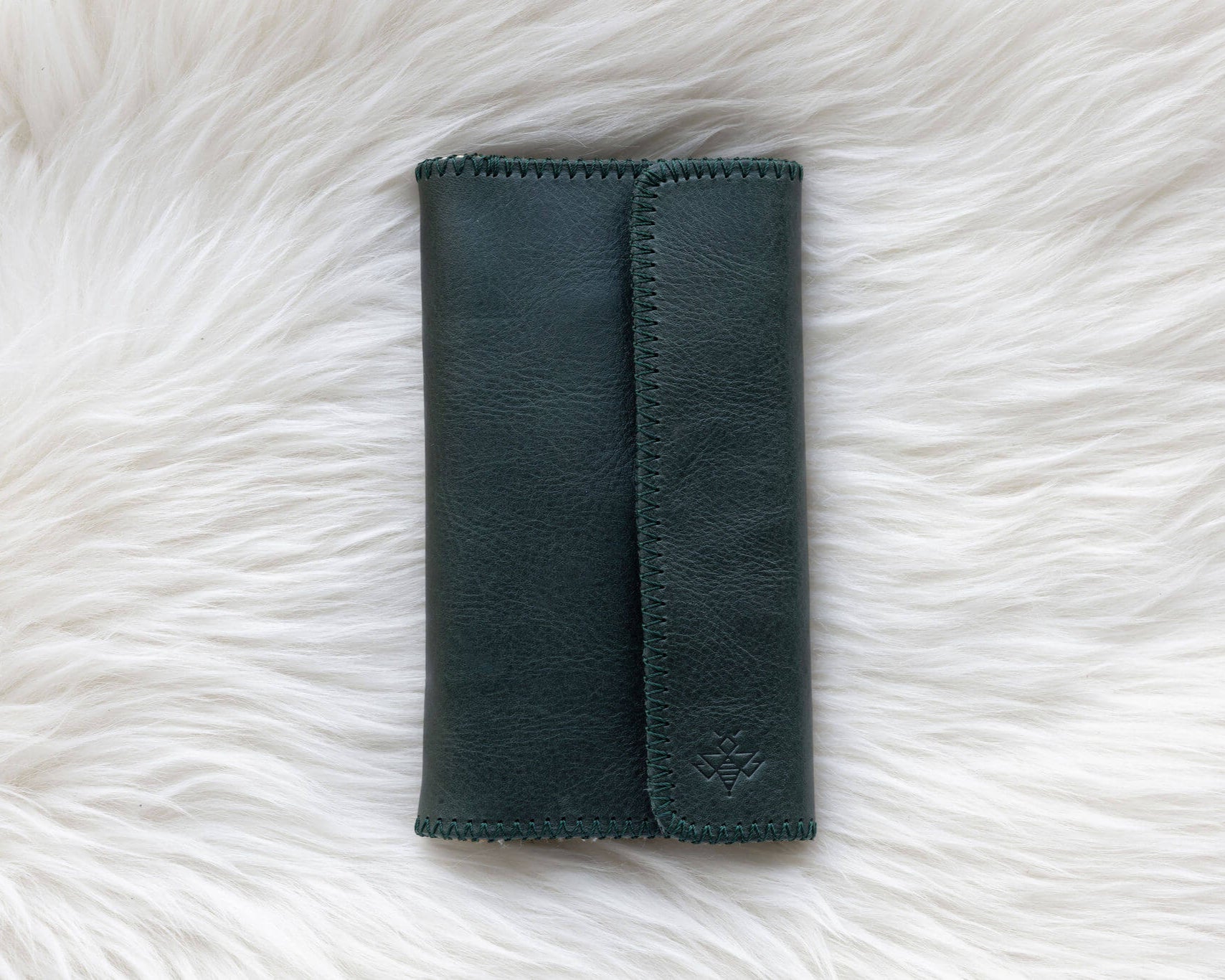 Dark leather forest green wallet for traveling