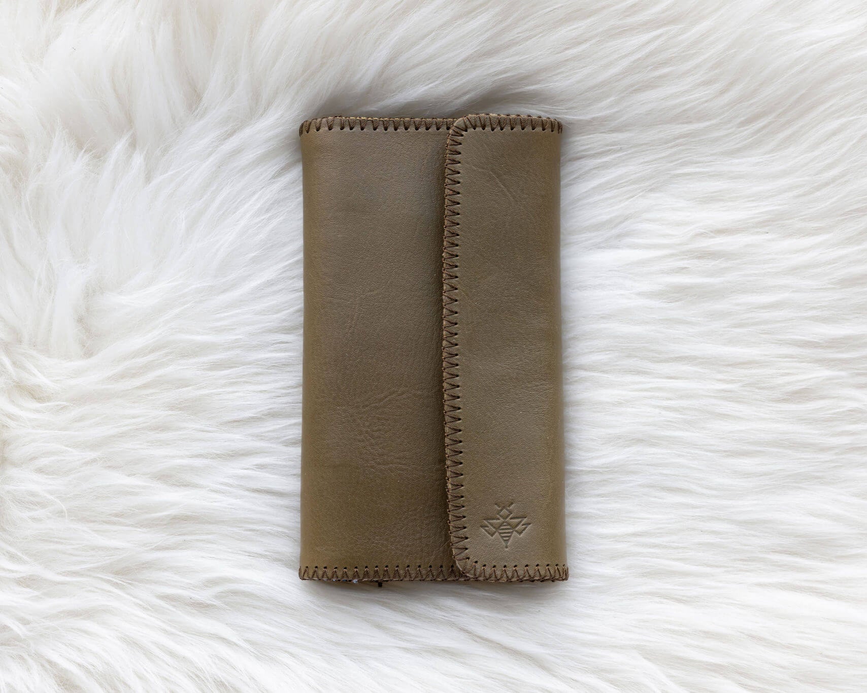 Sage green leather wallet for traveling