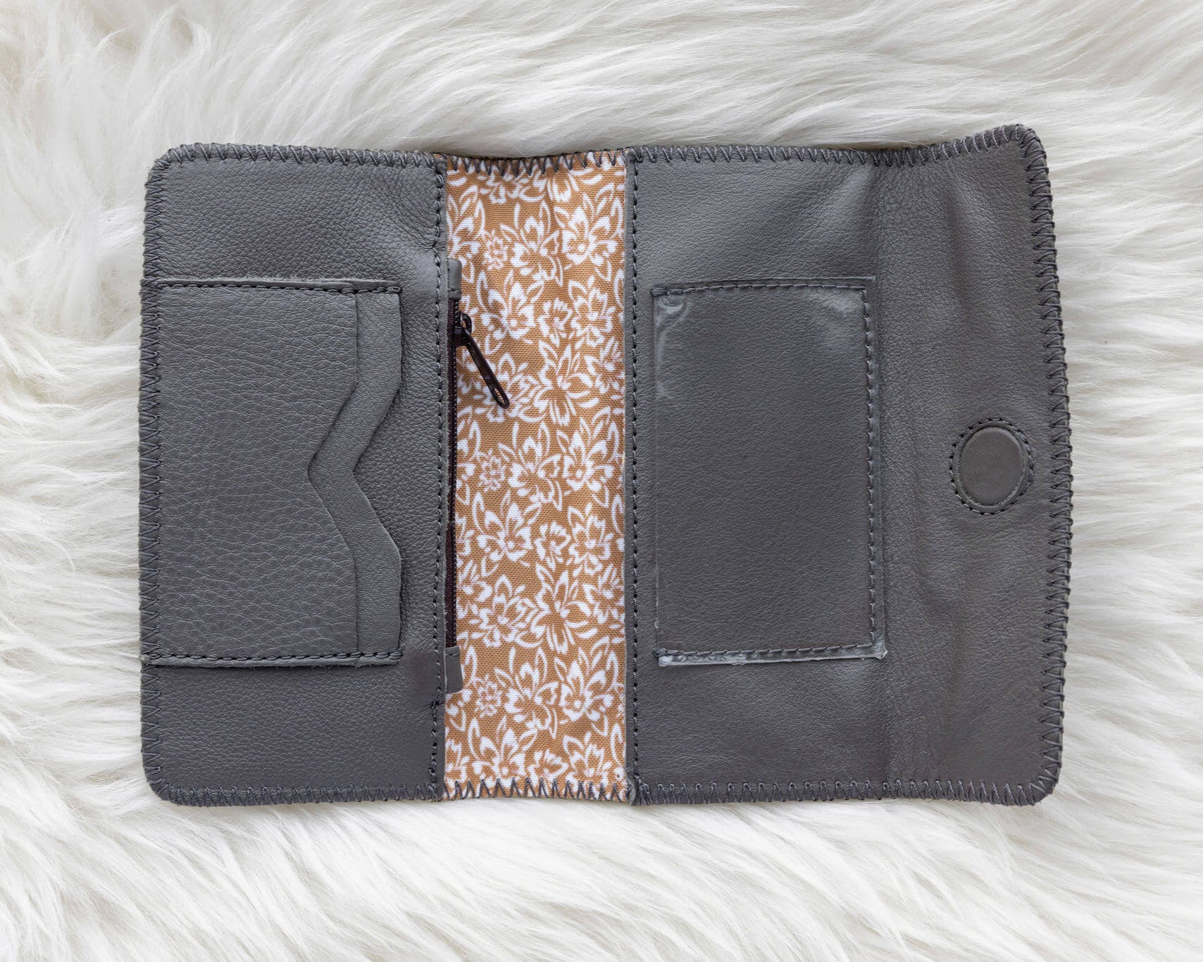 Dark grey leather wallet for traveling