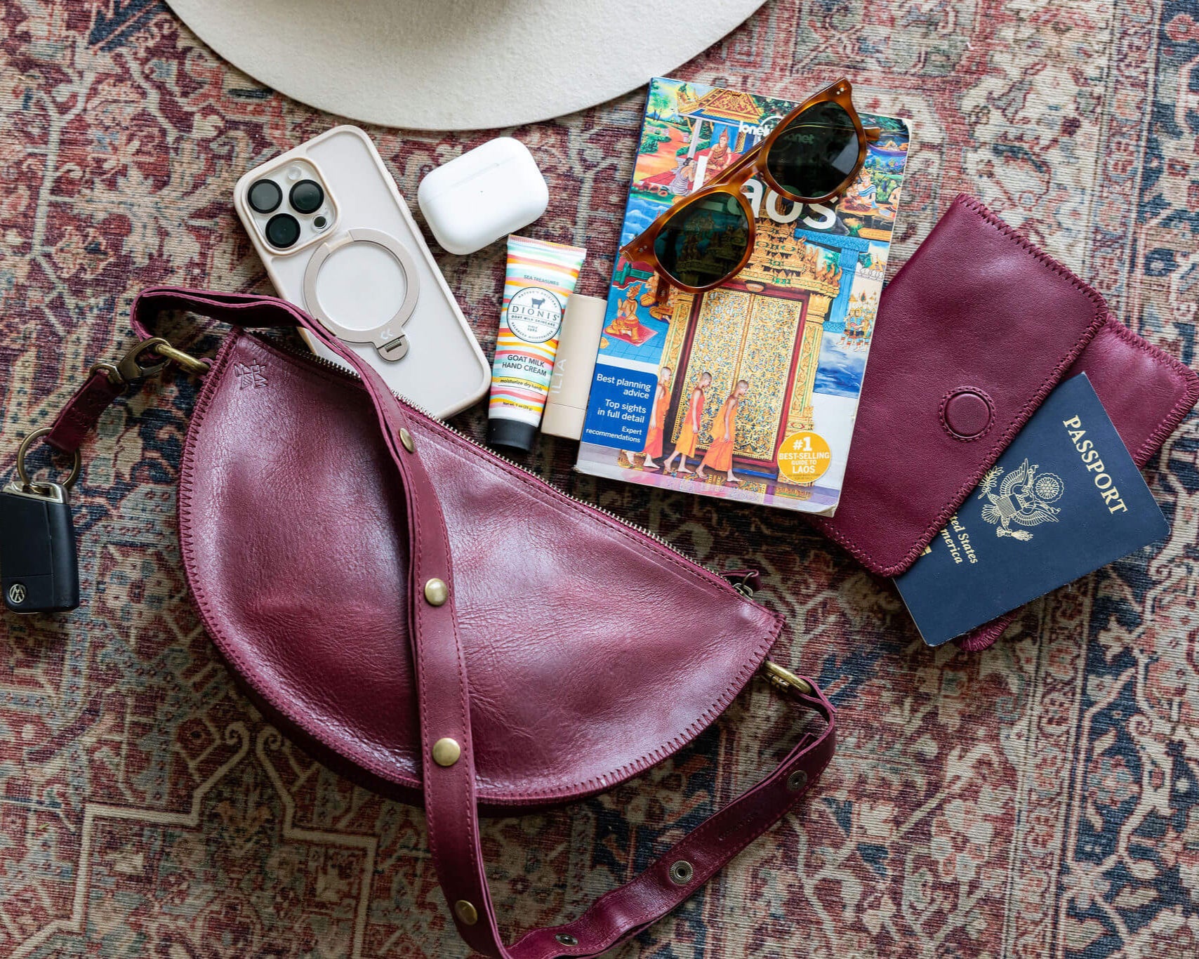 Cherry red leather wallet for traveling