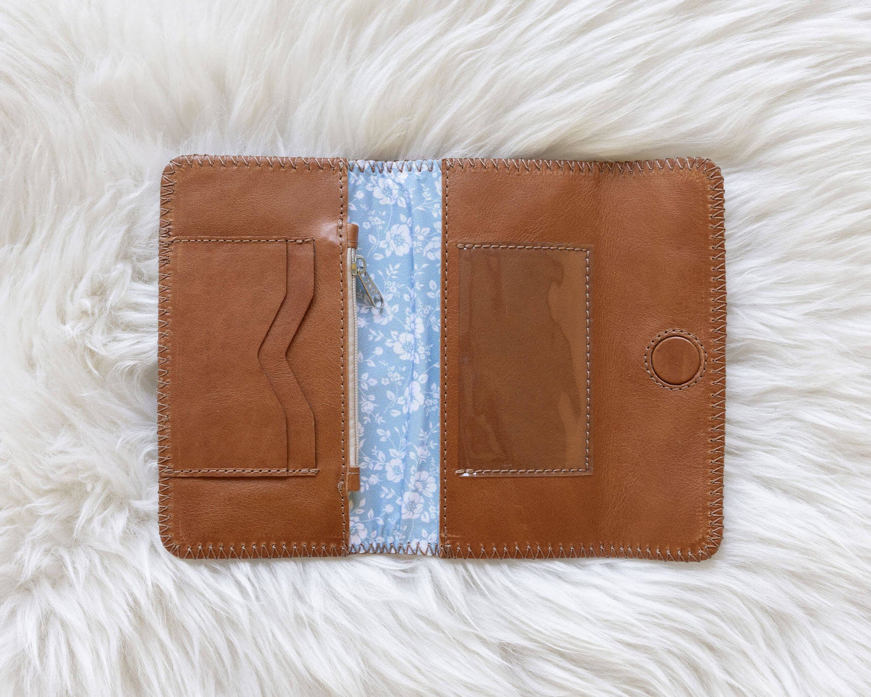 Light brown leather wallet for traveling