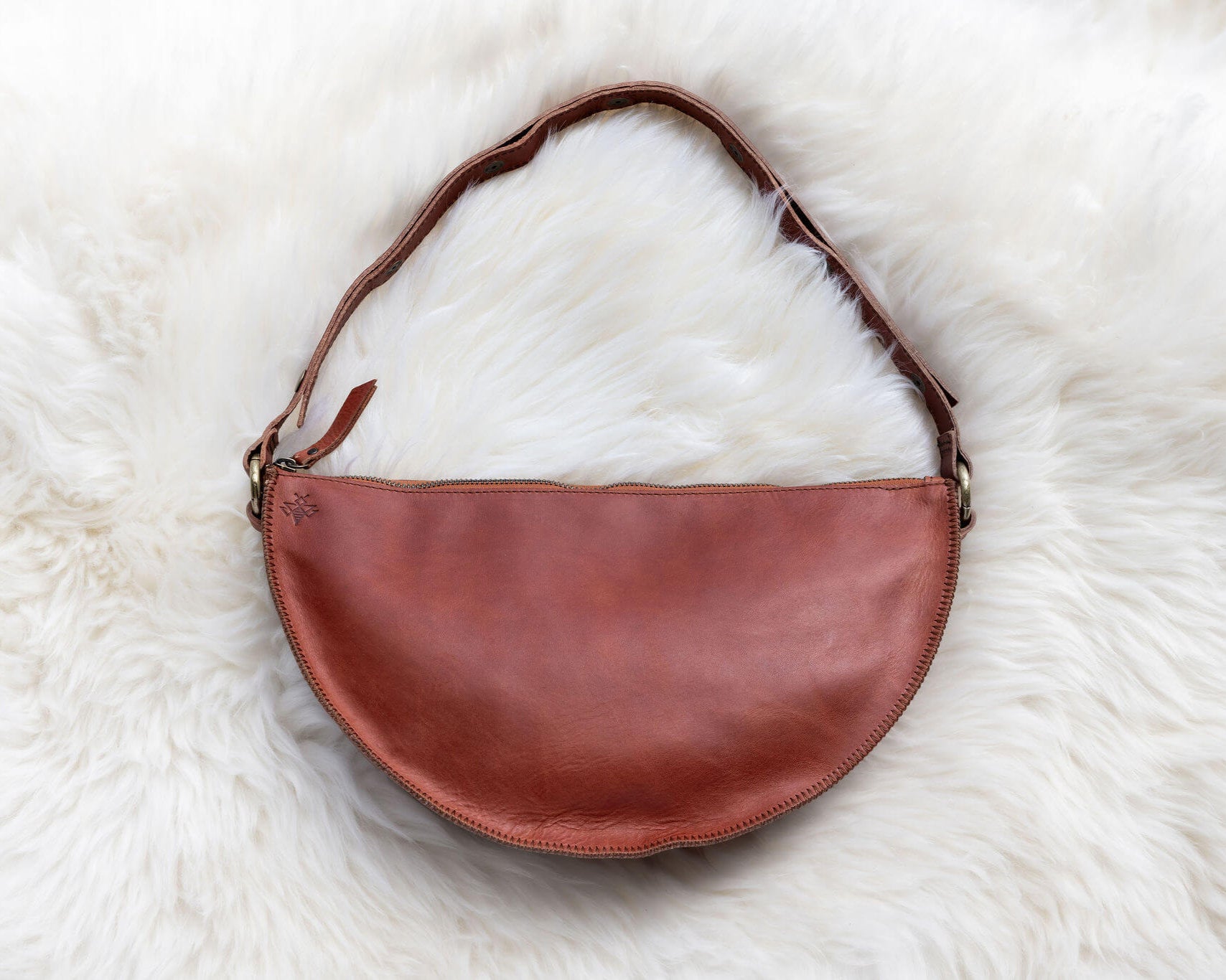 Large cognac leather pouch
