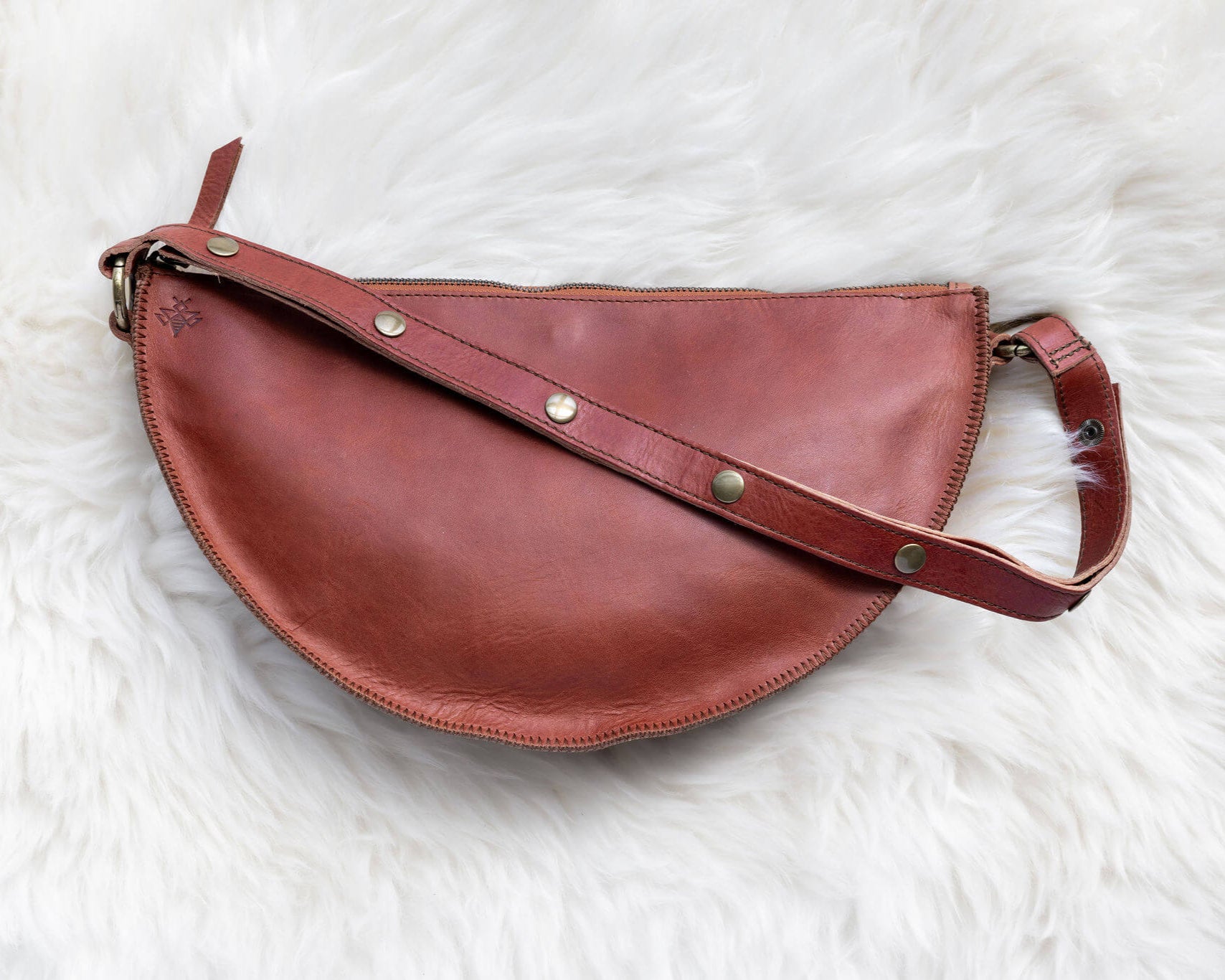 Large cognac leather pouch