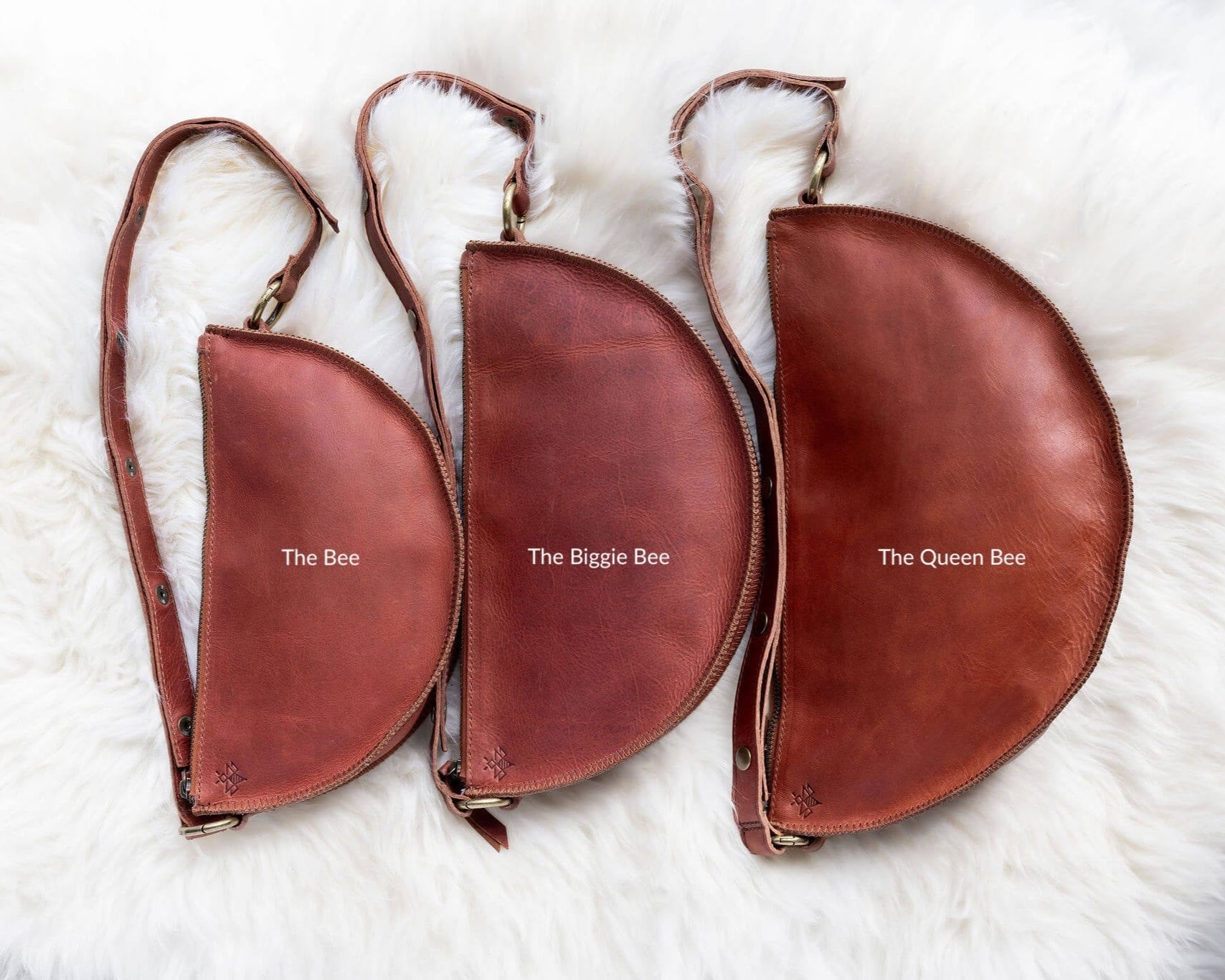 Large cognac leather crossbody bag, size comparison