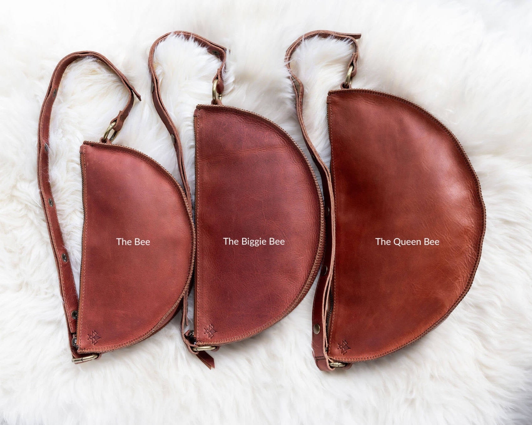 Medium cognac leather bag, size comparison