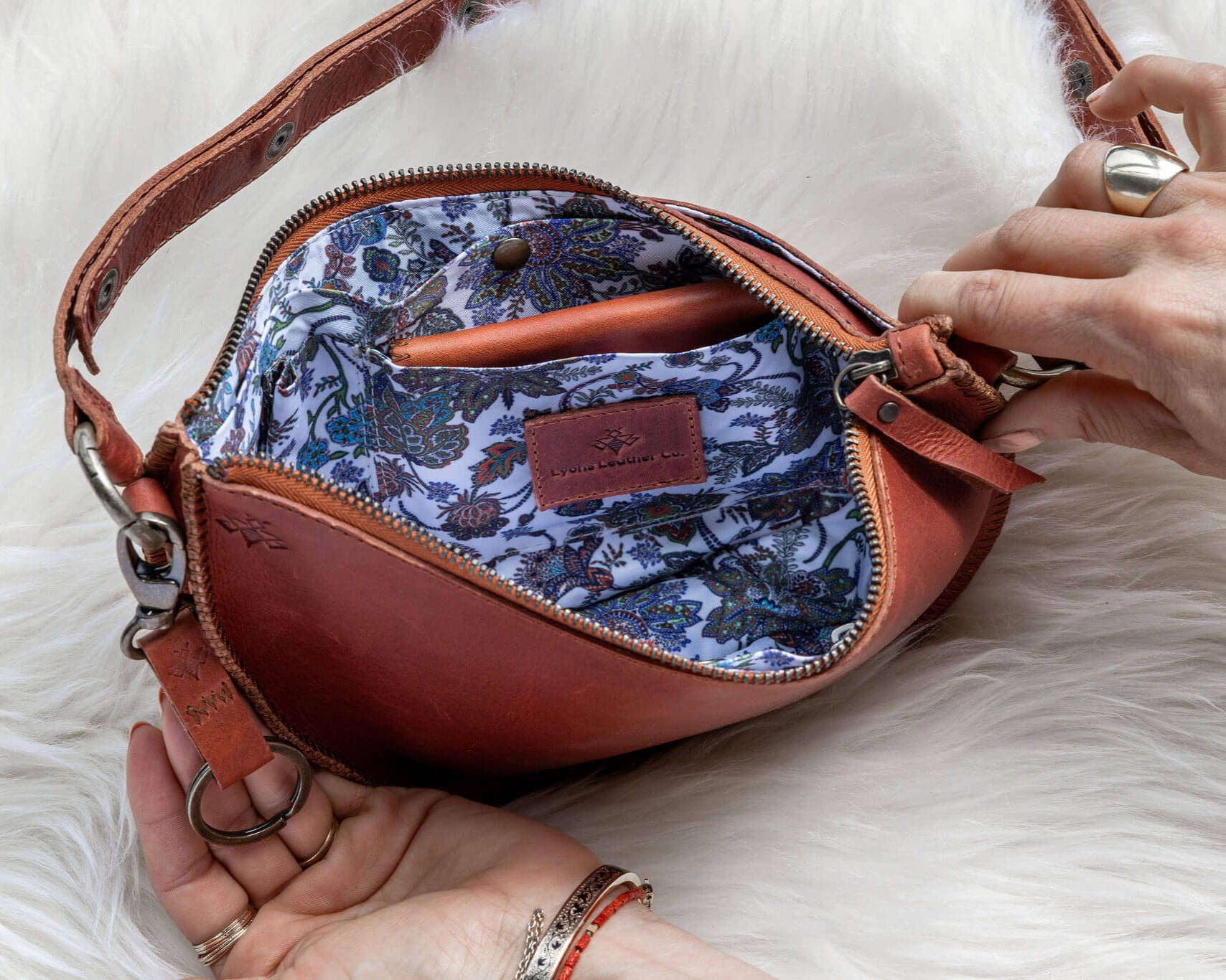 Small cognac leather bag, leather pouch