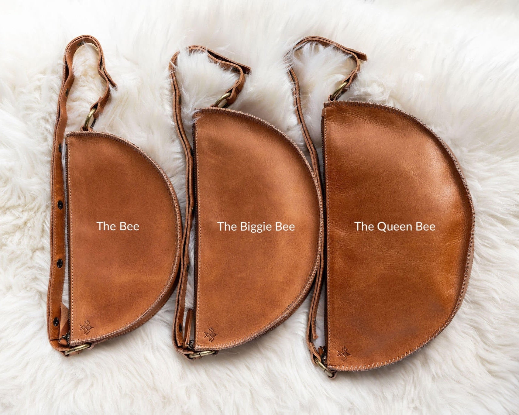 Small honey leather pouch, size comparison
