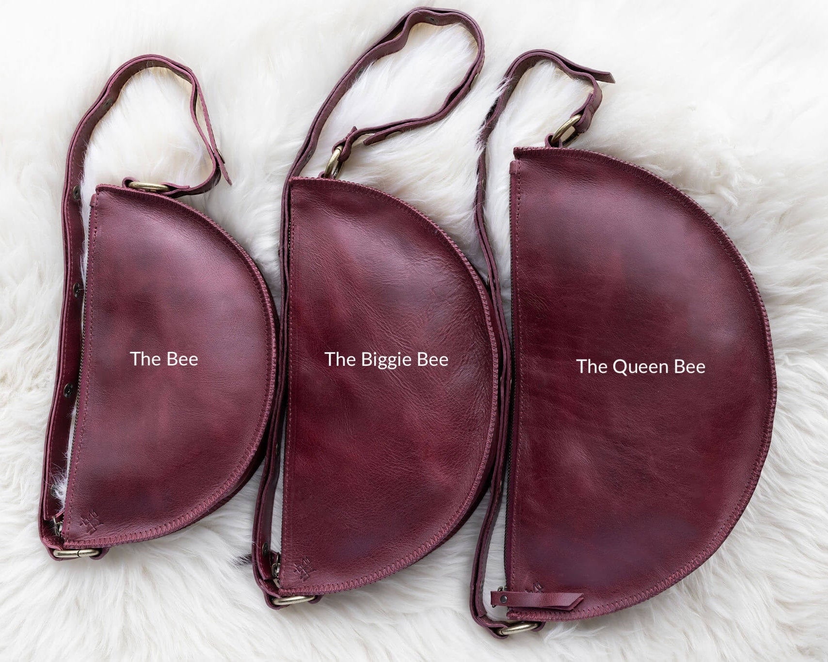 Cherry red leather pouch size comparison
