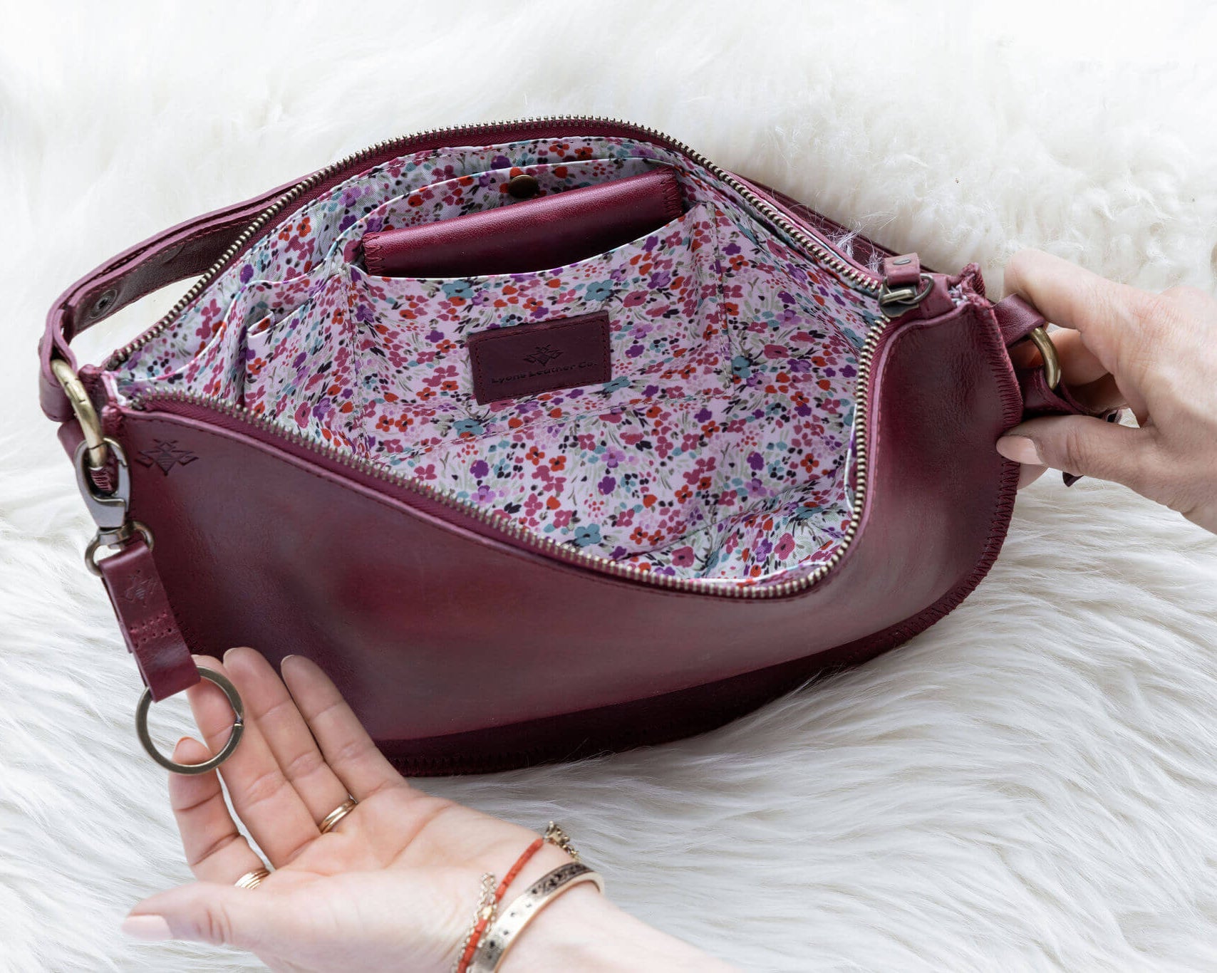Medium cherry red leather pouch, Crossbody bag