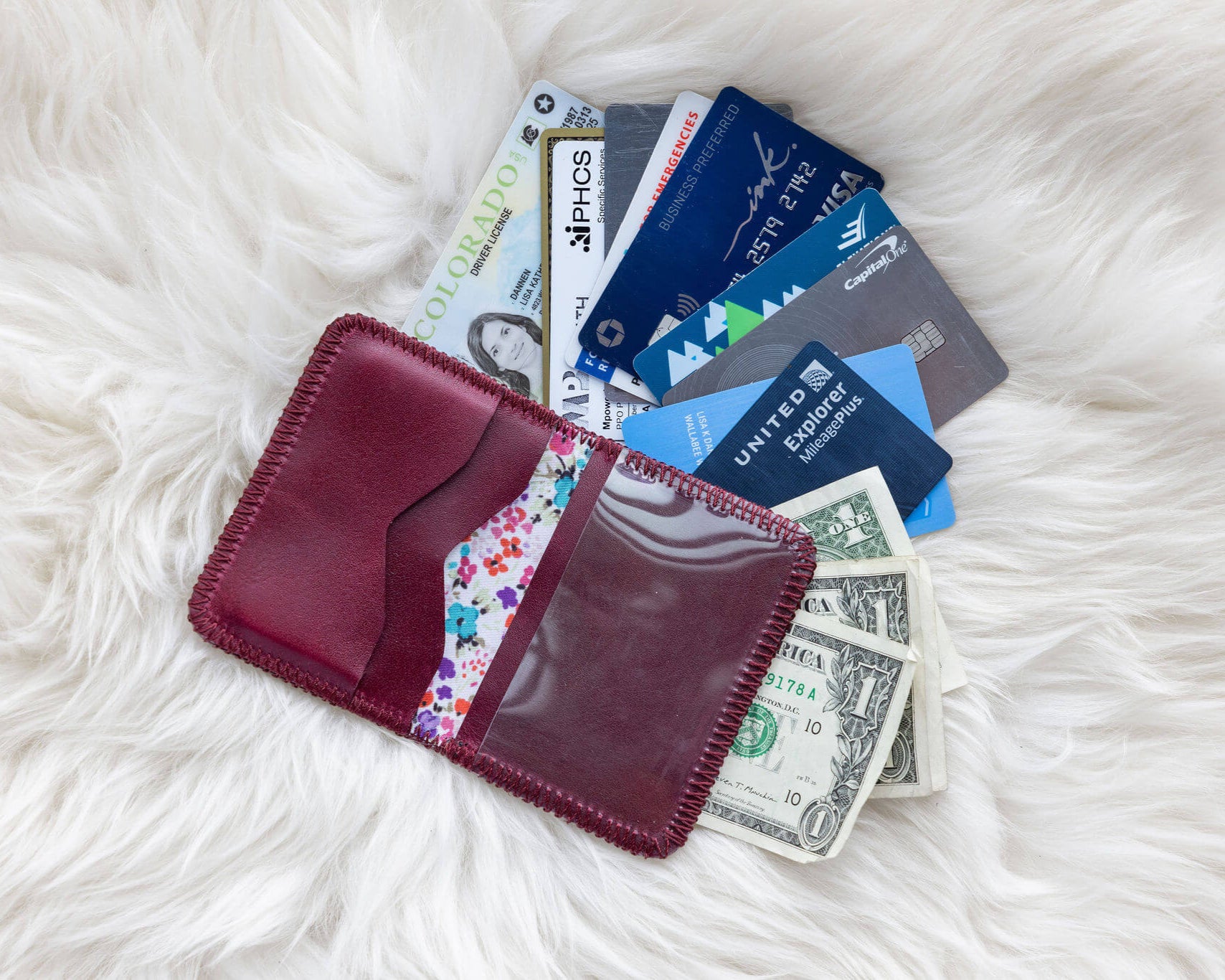 Small cherry red leather wallet
