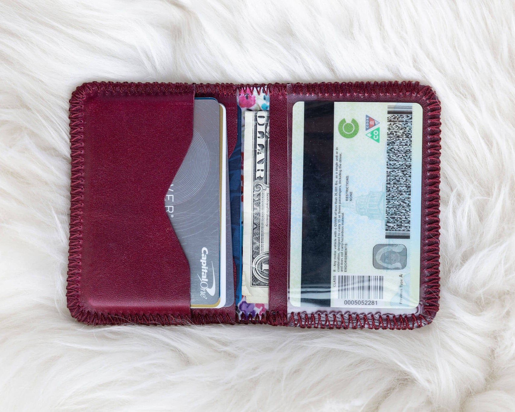 Small cherry red leather wallet