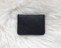 Small black leather wallet for women