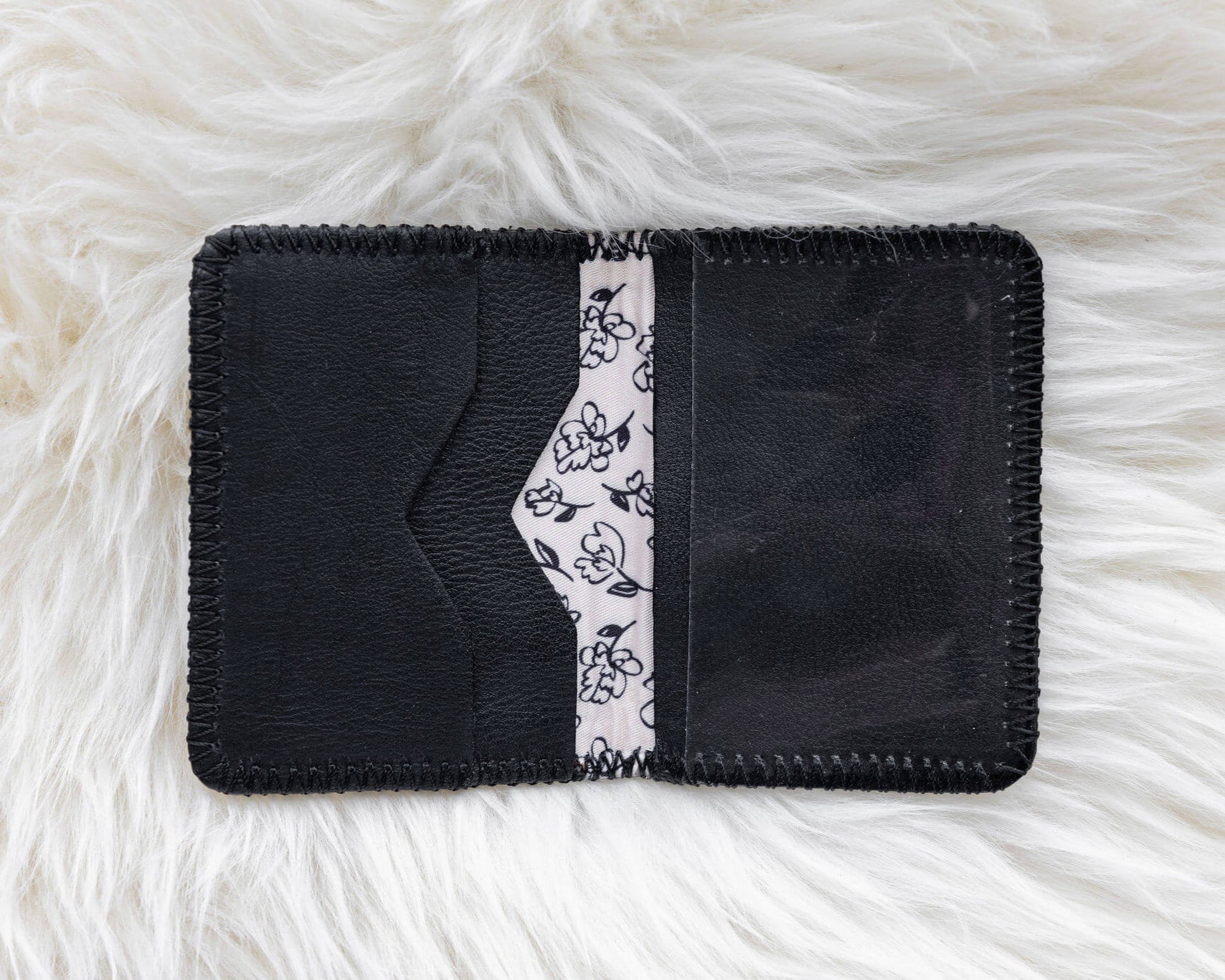 Small black leather wallet for women