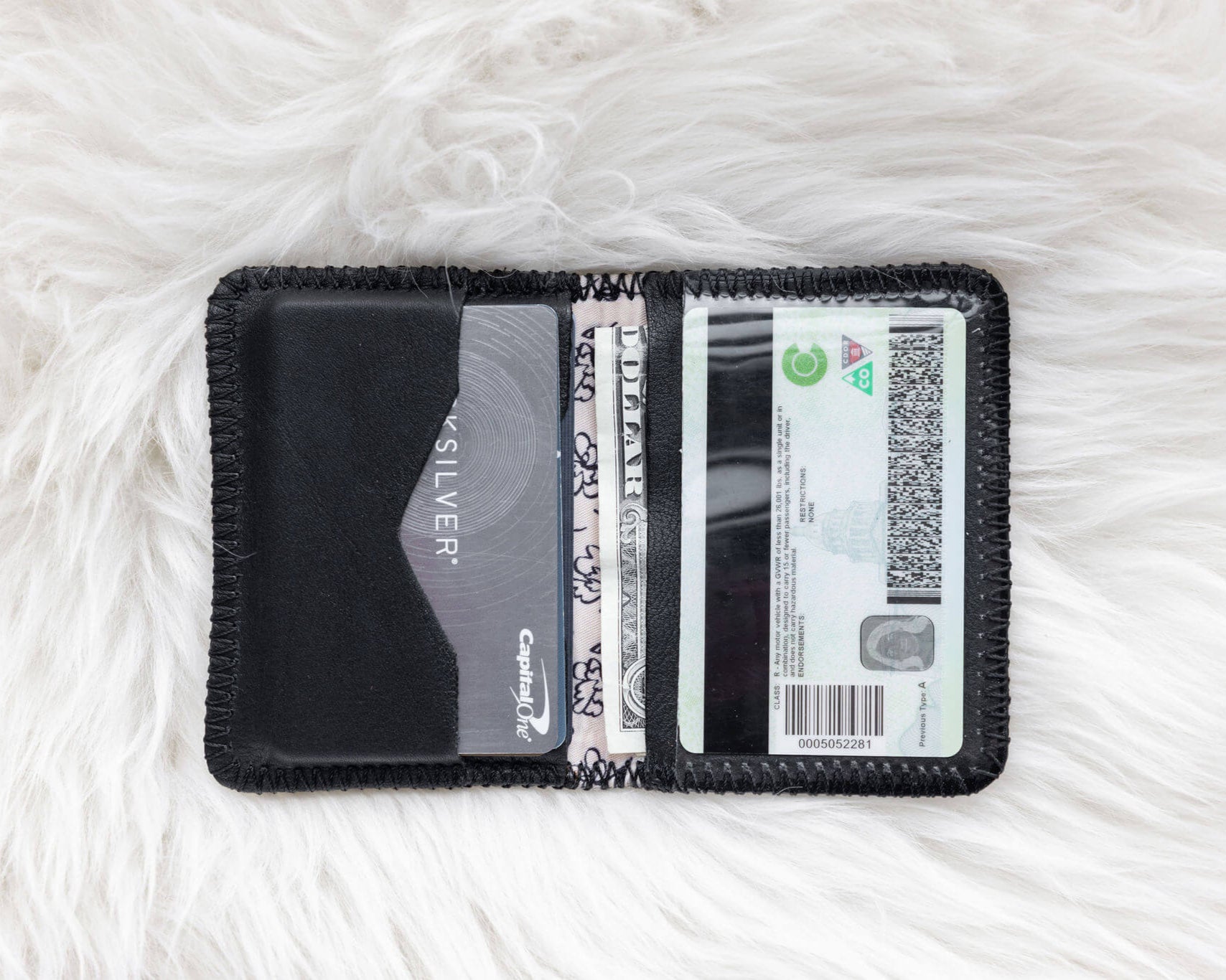 Small black leather wallet for women