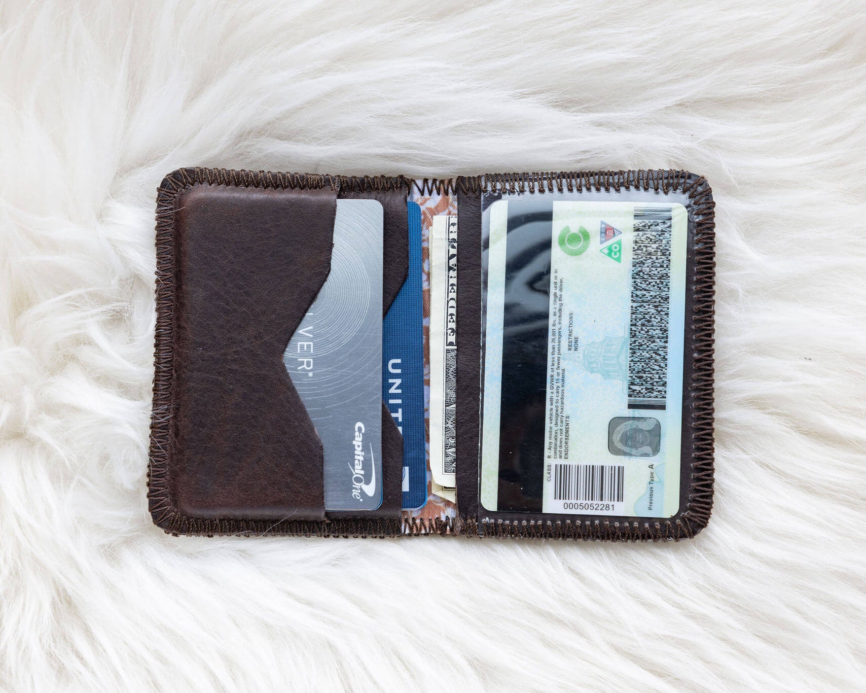 Small brown leather wallet for women