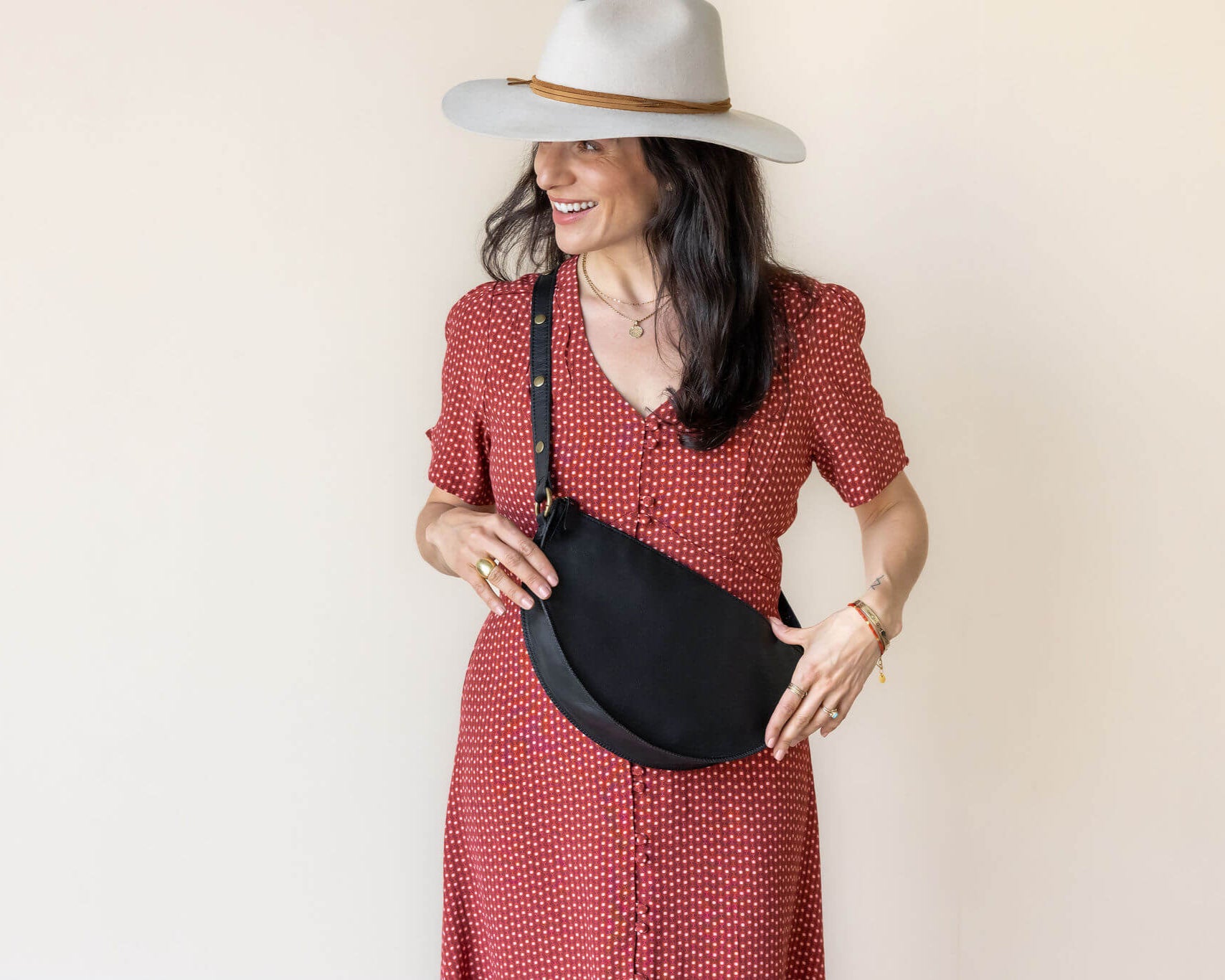 Large black leather bag, crossbody bag