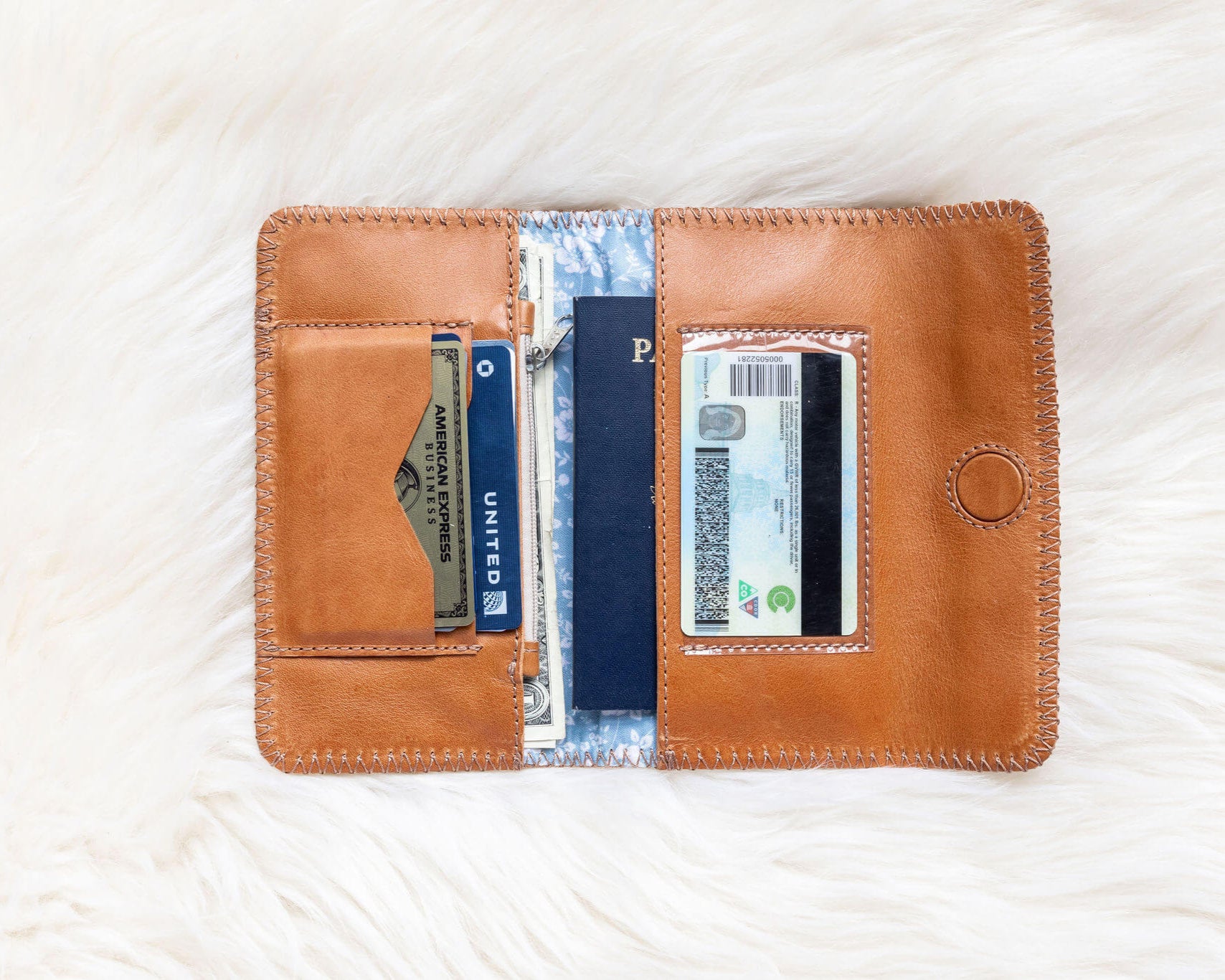 Light brown leather wallet for traveling