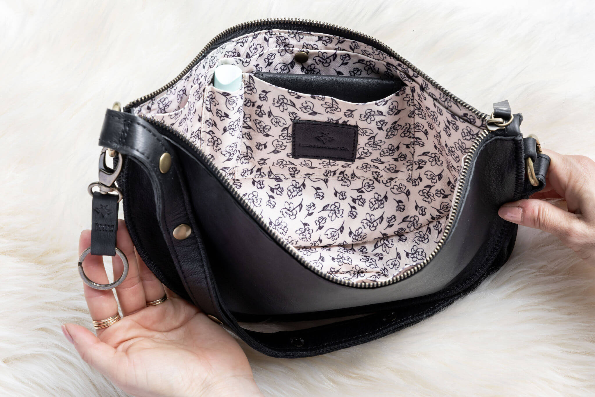 Large black leather bag