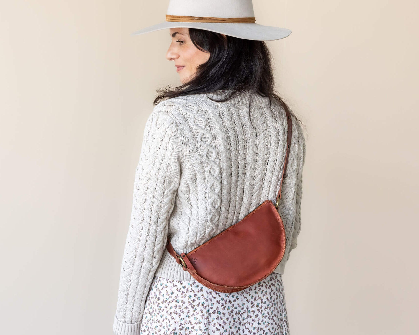Small cognac leather bag, crossbody bag