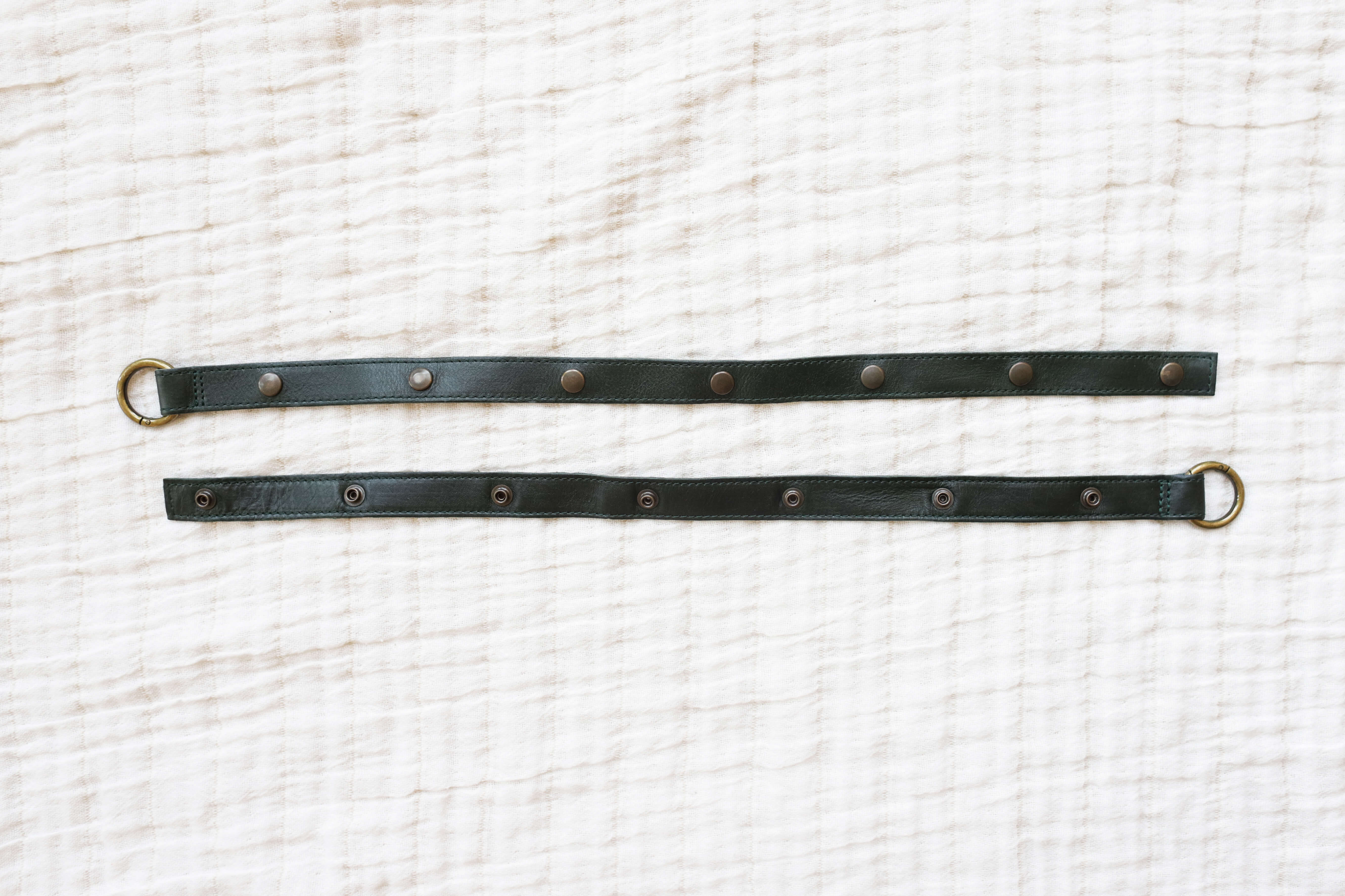 Leather straps for bags, Adjustable dark green leather straps