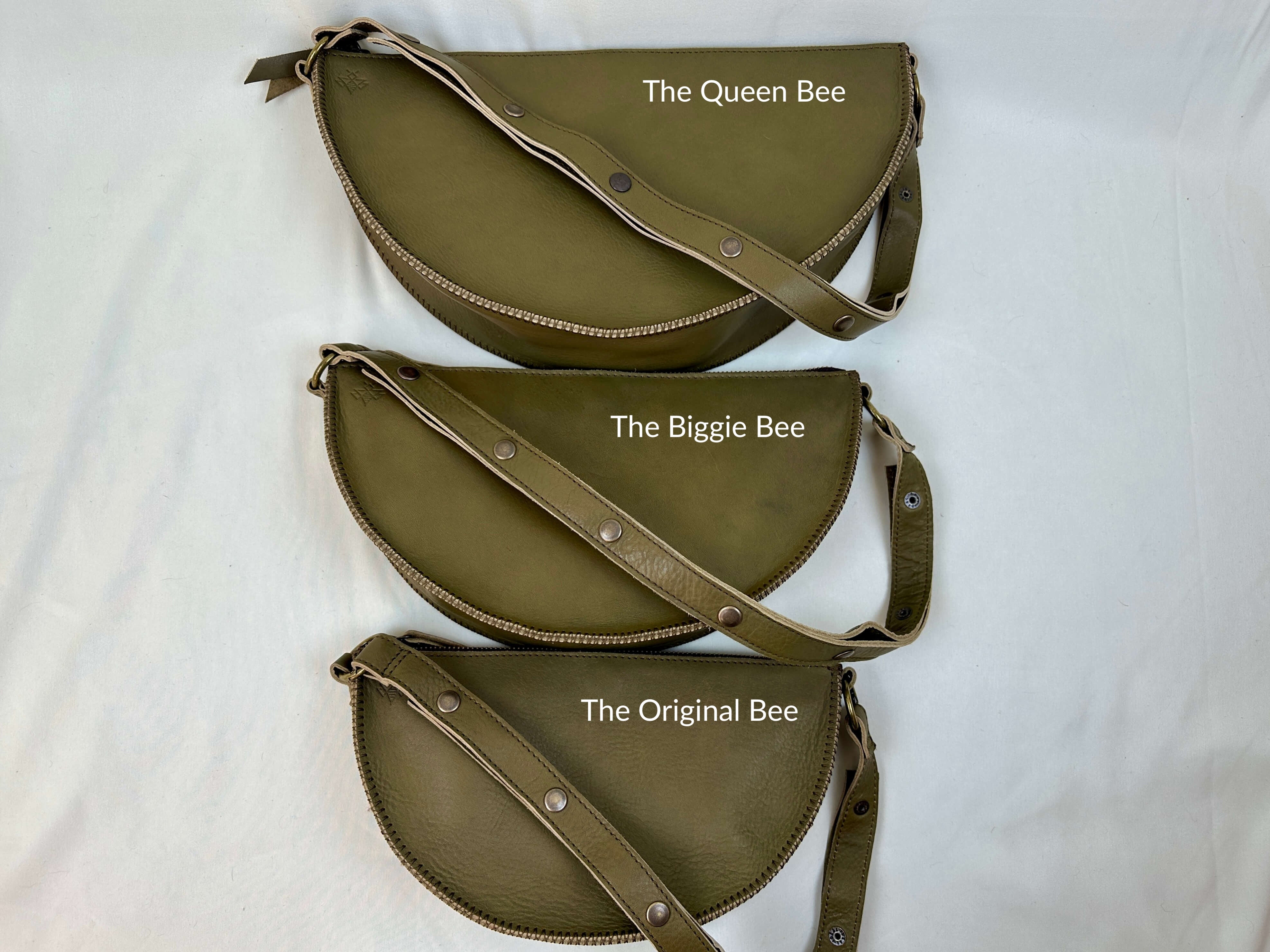 Sage green leather bag size comparison