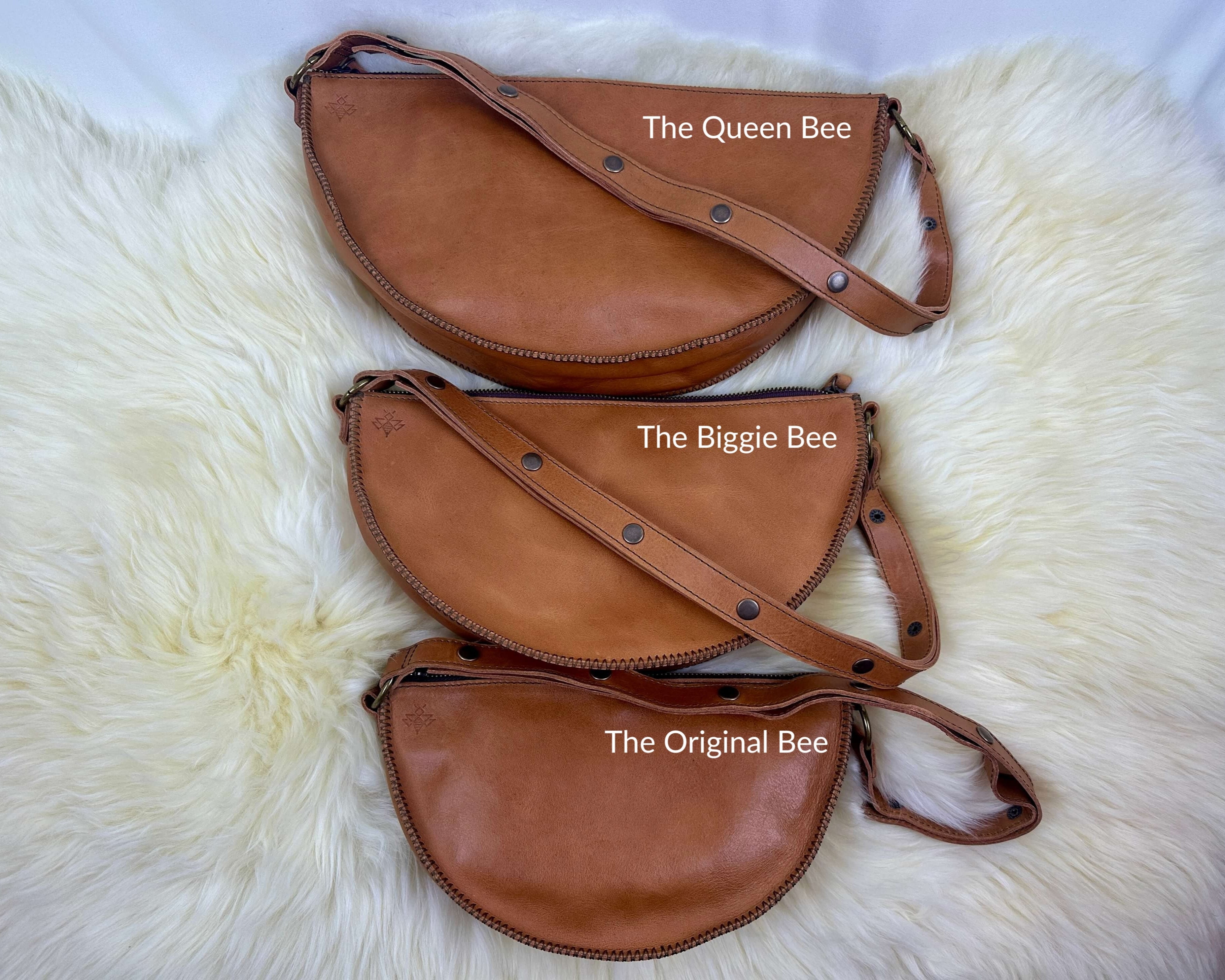 Honey leather light brown bag size comparison