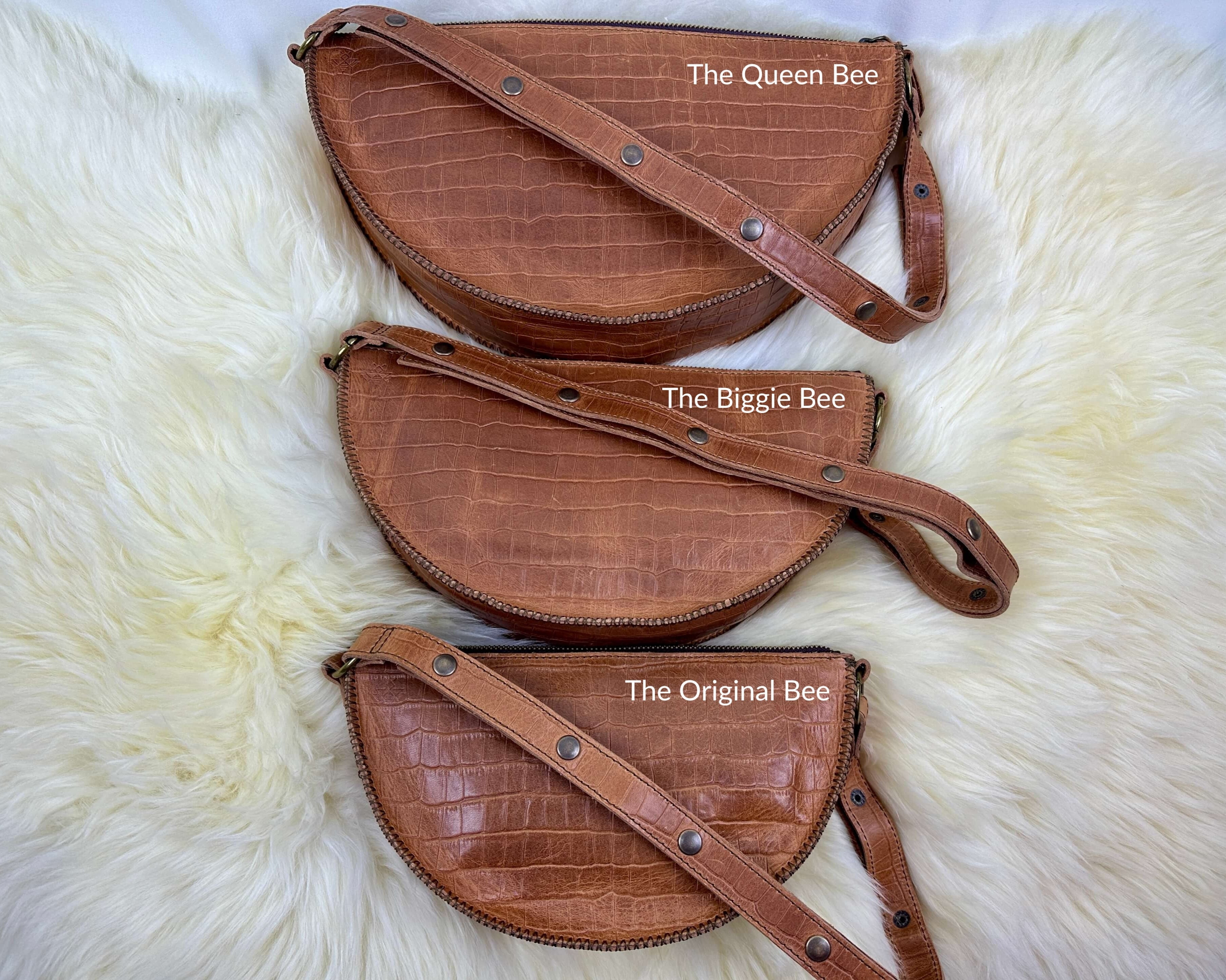Honey croc leather bag size comparison