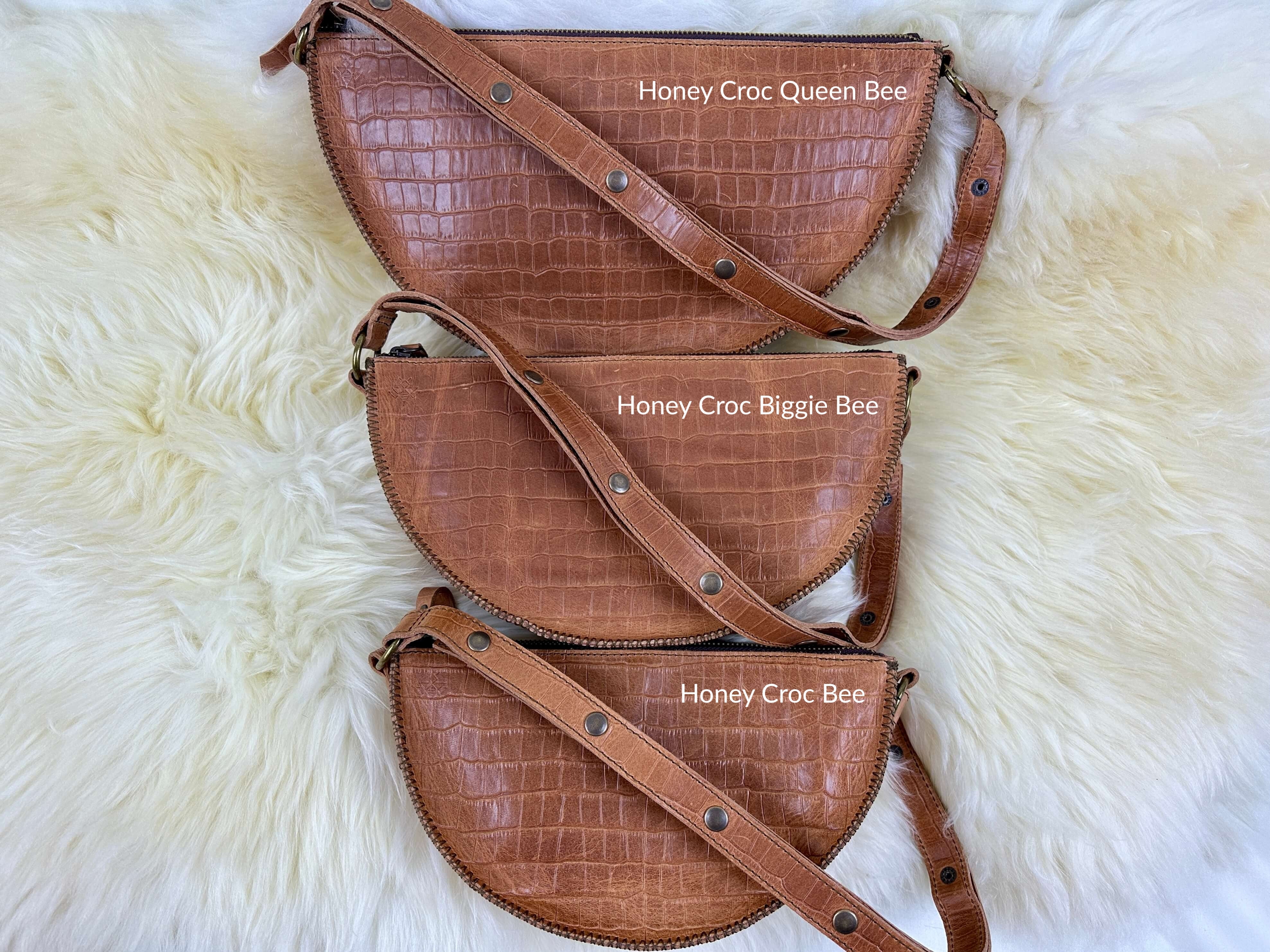 Honey croc leather bag size comparison