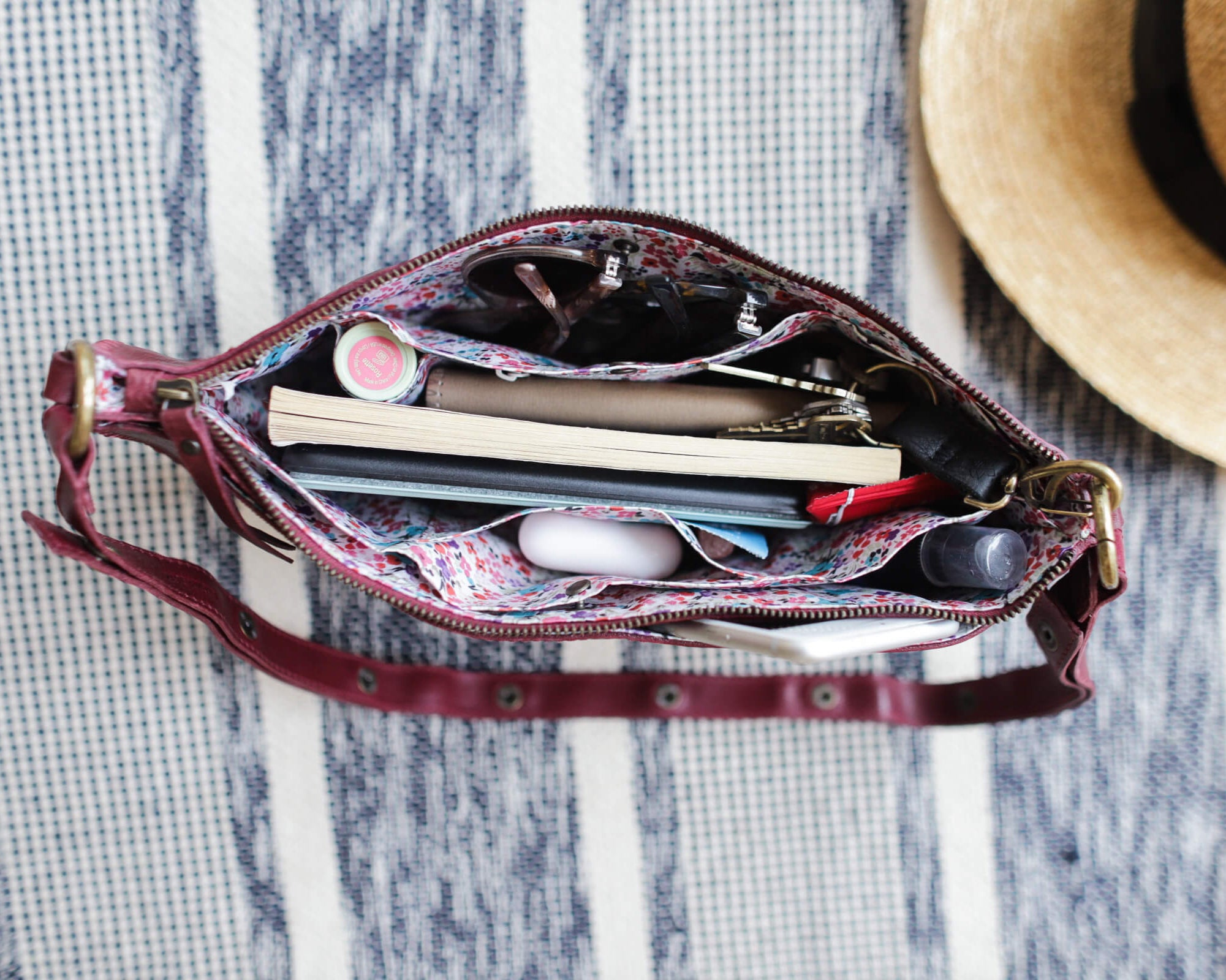 Large cherry red leather pouch, Crossbody bag