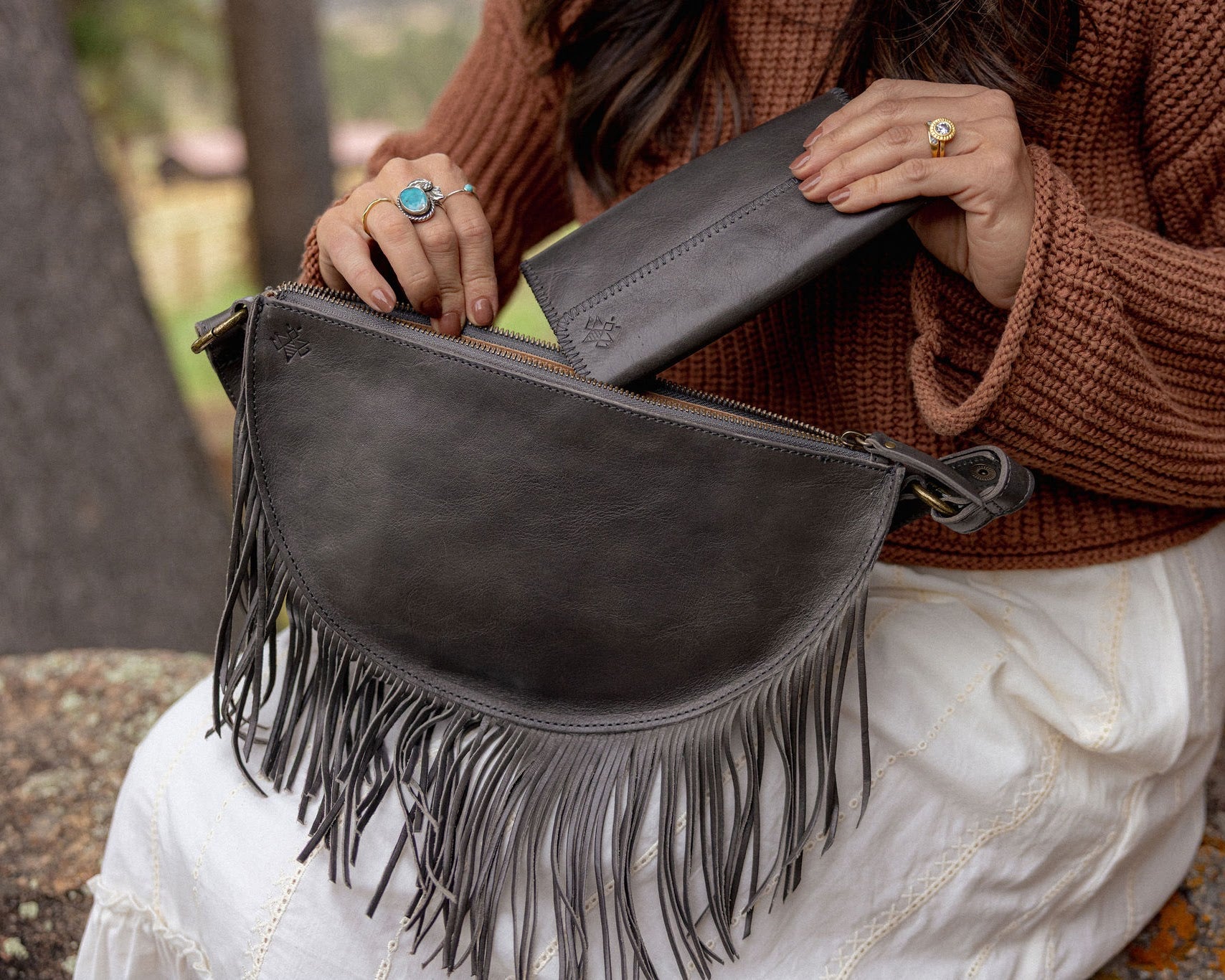 Charcoal leather wallet for traveling