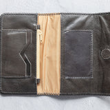 Charcoal leather wallet for traveling