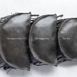 Charcoal leather fringe crossbody bag, size comparison