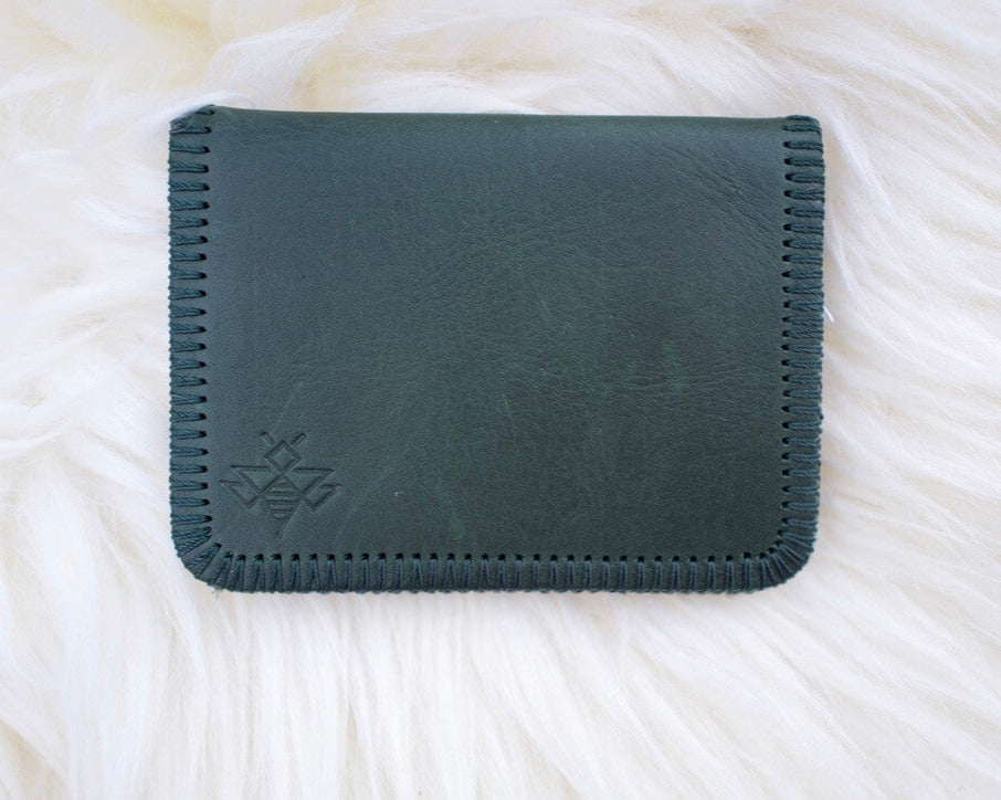 Small dark green leather wallet