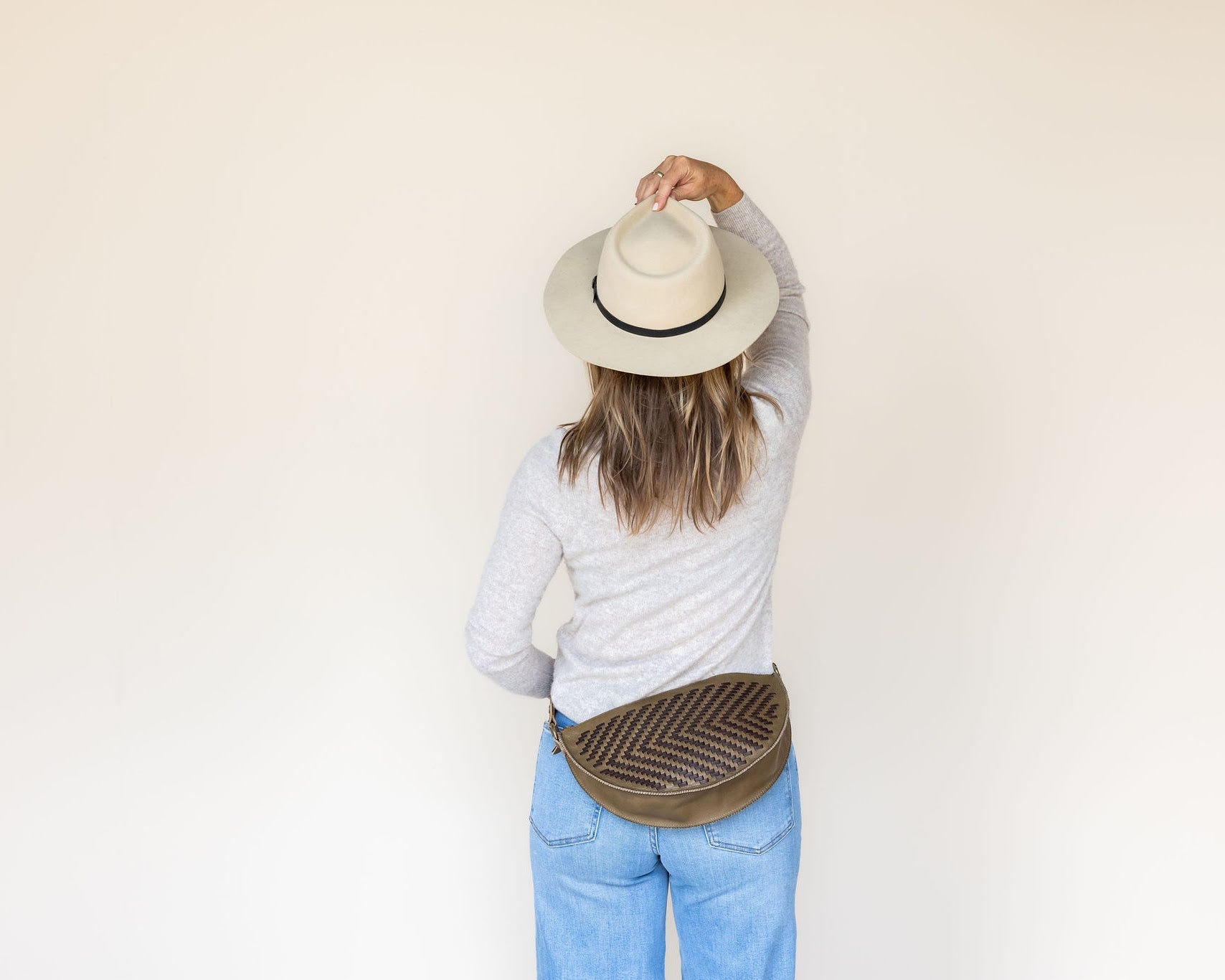 The Woven Sage & Espresso Queen Bee worn at the waist