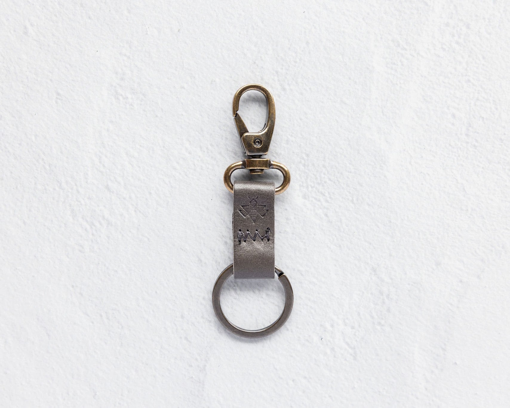 Small leather keychain, Charcoal leather keychain