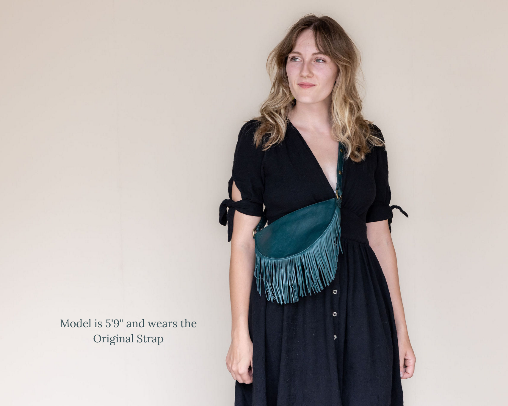 Small teal leather fringe pouch, crossbody bag