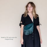 Small teal leather fringe pouch, crossbody bag