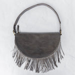 Medium charcoal leather fringe crossbody bag