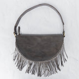 Medium charcoal leather fringe crossbody bag