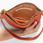 Interior and strap of the Woven Terracotta & Seashell Biggie Bee