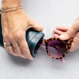 Teal leather sunglass case