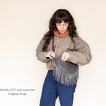 Medium charcoal leather fringe crossbody bag