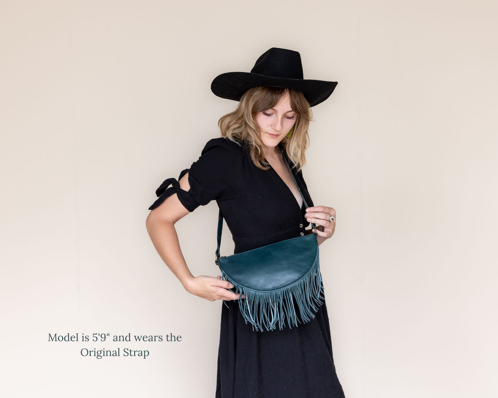 Medium teal leather fringe crossbody bag