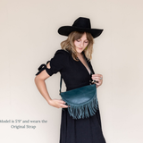 Medium teal leather fringe crossbody bag