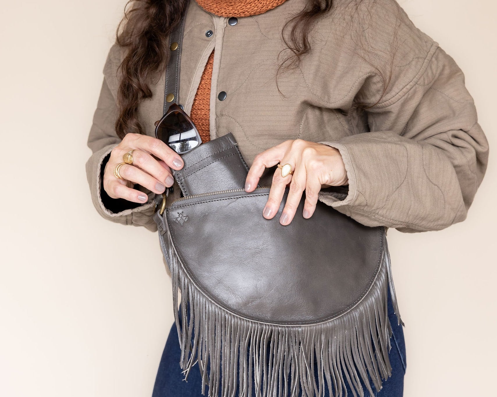 Charcoal leather sunglass case