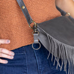 Small leather keychain, Charcoal leather keychain