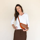 The Woven Terracotta & Seashell Bee worn crossbody