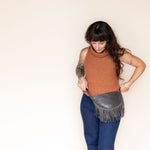 Small charcoal leather fringe pouch, belt bag