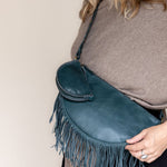 Mini teal leather pouch