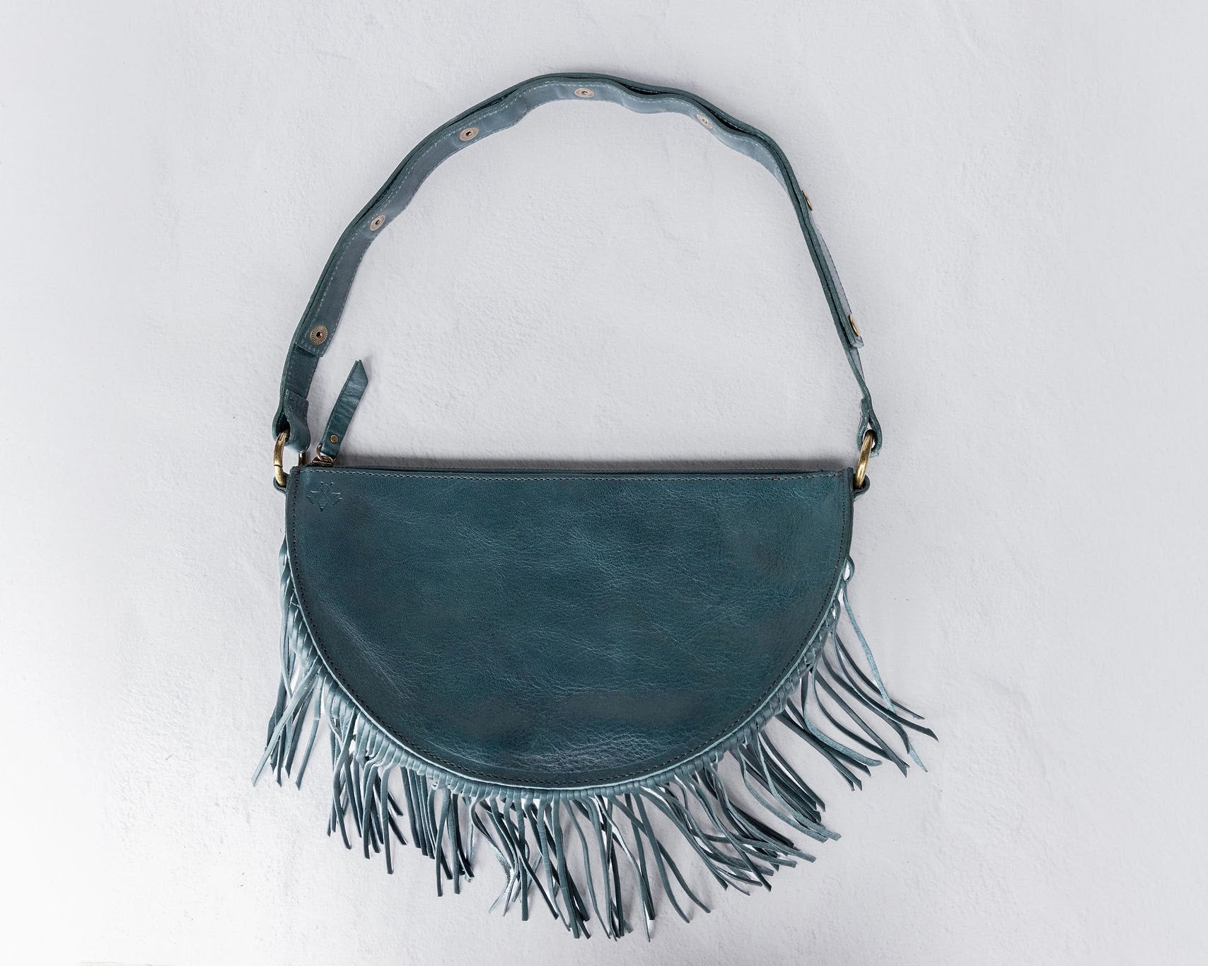 Medium teal leather fringe crossbody bag